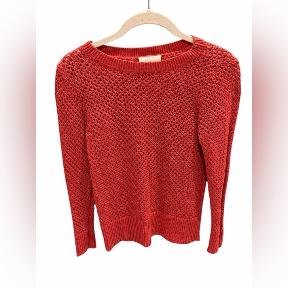 LOFT Sweater Top Cable Knit Coral Long Sleeve Weeve Size XXSP